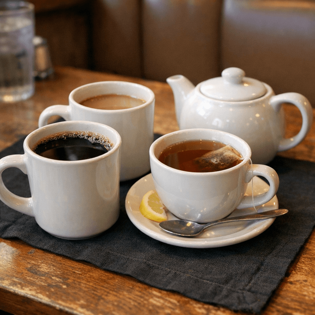 Coffee, Decaf, Hot Tea