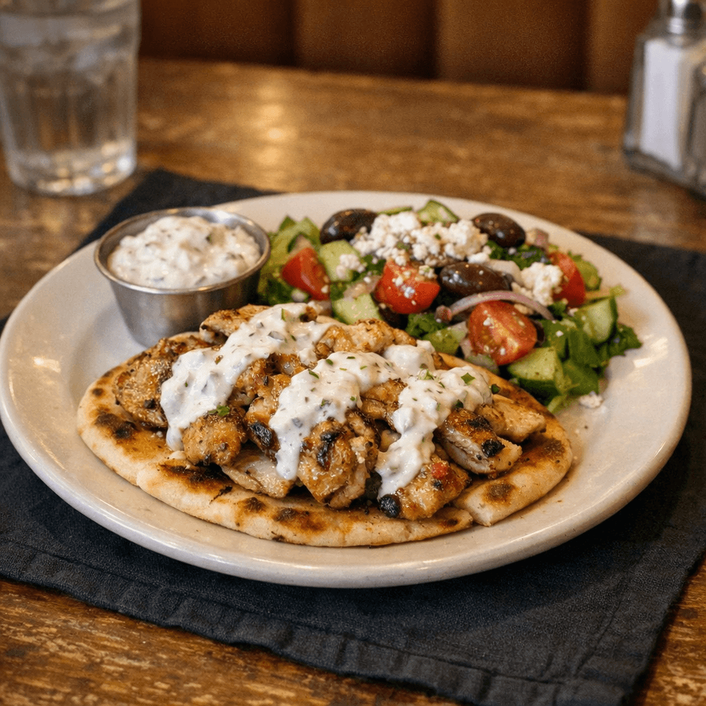 Open Face Gyro or Chicken Souvlaki